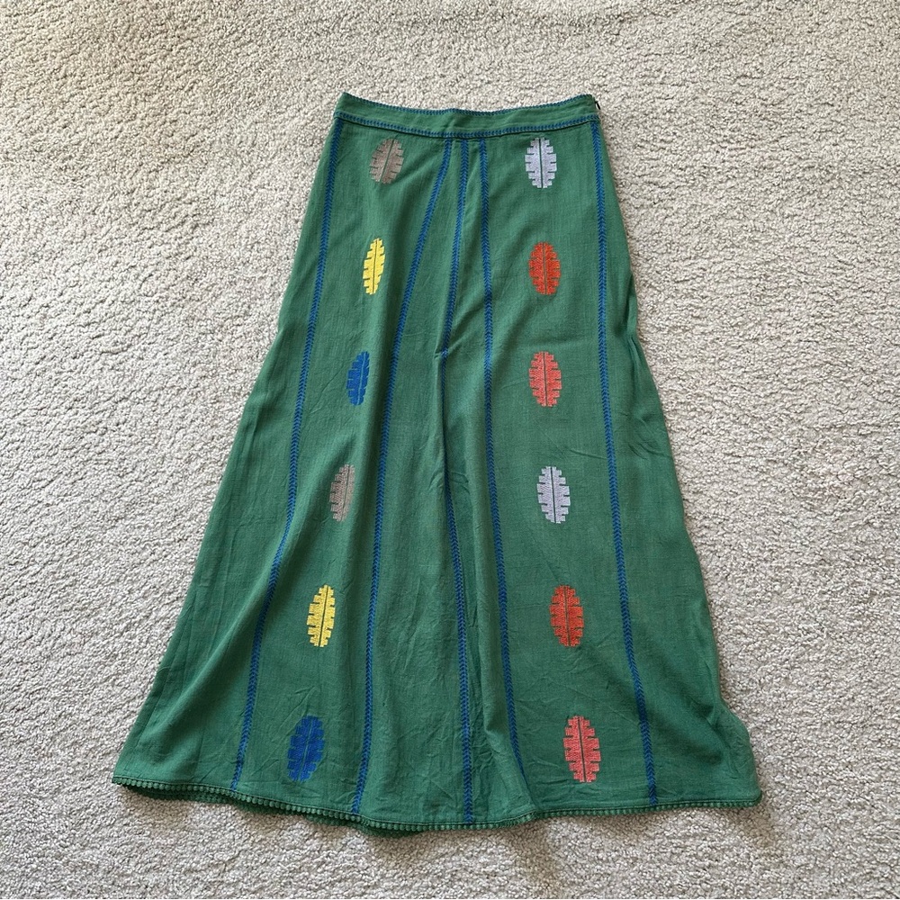 Zara linen blend embroidered midi skirt